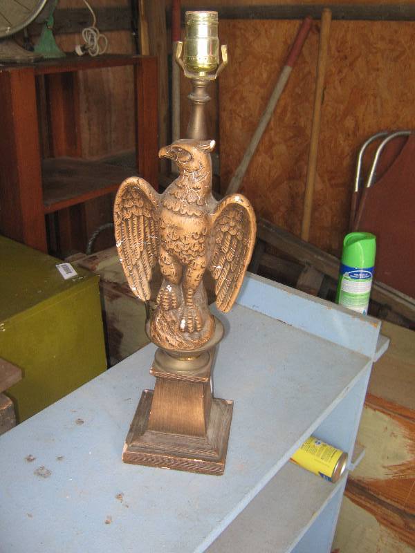lot 7245 image: Resin or ceramic Eagle Lamp- cord has been cut, it will need to be rewired