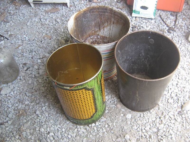 lot 7257 image: 3 ct lot office trash cans, metal (2), cardboard with metal rims and bottom
