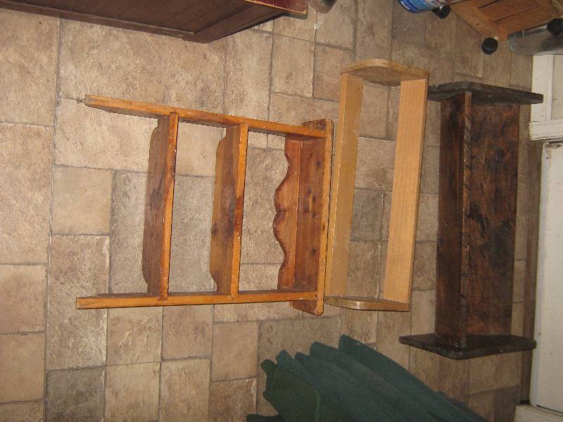 lot 7292 image: 3 ct. lot of shelves, (2) wooden tilt book shelves and (1) wall mount shelf