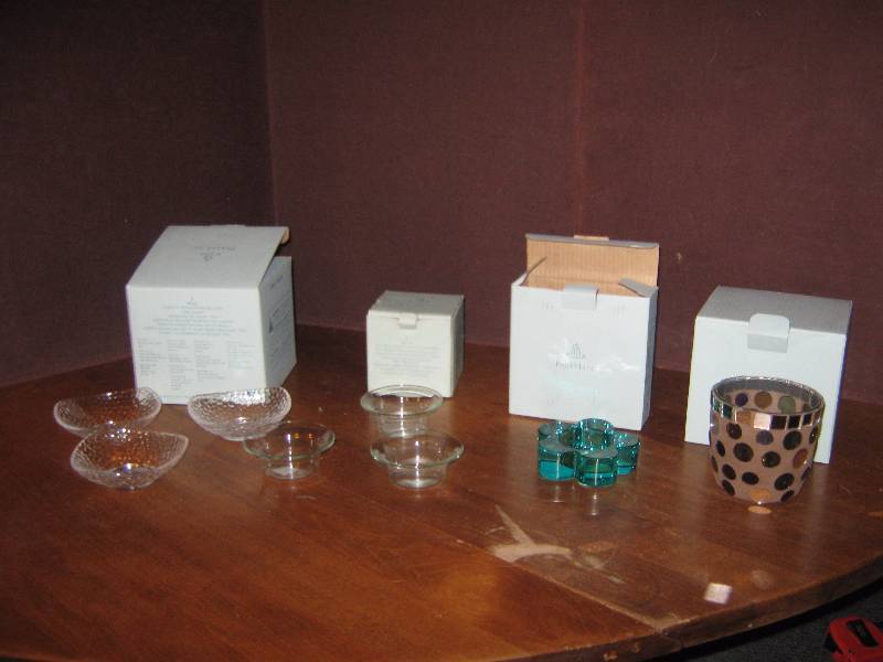 lot 7304 image: Party Lite Votive Candle holder lot Modern silver, clarity (3 pcs.) Color lights, miranova