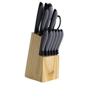 lot 1508 image: Gibson Home Dorain 14-Piece Stainless Steel Knife Set in Black with Wood Block