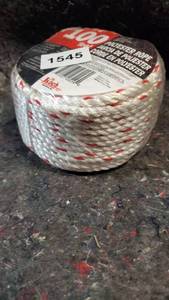 lot 1548 image: Koch Industries Twisted Polyester Rope, 14 Inch By 100 Feet, White With Red