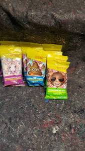 lot 1554 image: Lot of 10. HUGE Emoji Assortment Wet Wipes, Fragrance Free, Lot of 100 (12 wipespackage)