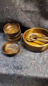 lot 1726 image: Hand-Carved Hardwood Japanese Salad Set