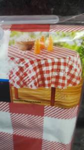 lot 1805 image: MAINSTAYS Red & white 70 inch Round Peva Tablecloth Chloride Free Peva 70 In Dia