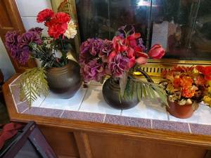 lot 3584 image: Faux flowers in vases