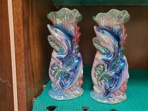 lot 3612 image: Ocean themed vases wdolphins