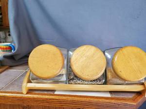 lot 3624 image: Canister set  on wooden holder