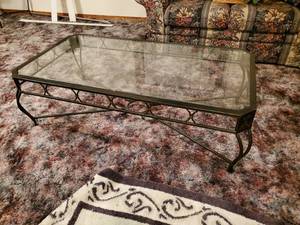 lot 3748 image: Ashley furniture world class coffee table wglass top 16 12 X 54 12 W X 28 12 D