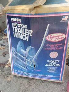 lot 3806 image: Fulton 2 speed trailer winch and a gas can