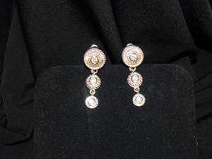 lot 37374 image: Sterling Silver Pierced Earrings - Chandelier Style with Gems