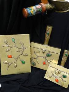 lot 37364 image: Brass Hand-painted Incense Burner Box Set - vintage condition