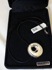 lot 37196 image: Leather Necklace  11g Sterling Heart Pendant