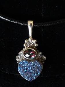 lot 37205 image: Sterling Silver & Gemstone Pendant by N. Butler - Blue Druzy
