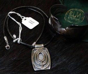 lot 37206 image: RLM Studio Sterling Bracelet and Pendant with Leather Necklace  63 grams