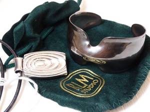 lot 37209 image: Creative RLM Studio Sterling Bracelet and Pendant with Leather Necklace  63 grams