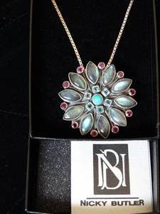 lot 37214 image: Nicky Butler Designed Sterling Silver Pendant  Brooch with Multicolor Gemstones