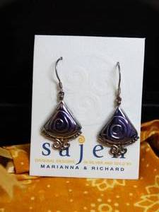 lot 37218 image: Boutique Sterling Silver Earrings by Sajen  Purple glasswork encased in 925 silver - drop dangle pierced earrings