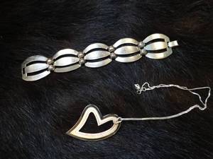 lot 37243 image: Bracelet and Sterling Brass and Copper Heart Pendant