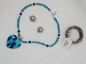lot 37256 image: DTR Sterling Necklace and Turquoise  Earrings and Ail Stainless and Sterling Bracelet