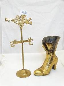 lot 37281 image: Heavy Brass Boot Planter and Wind Vane
