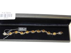 lot 37300 image: Sterling Silver & Amber Gemstone Bracelet