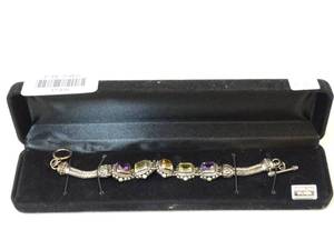 lot 37305 image: Ornate Sterling and Crystal Bracelet