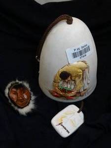 lot 37308 image: Signed R.C. Gorman Sandstone Bell and Misc Broach