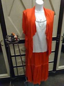 lot 37381 image: Tahari 16W White Tank Top with Beading and 3X Orange Skirt and Matching Cardigan with Jewelry