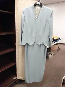 lot 37385 image: Karen Miller Size 10 Light Blue Embroidered and Beaded Dress with Matching Jacket and Bracelet