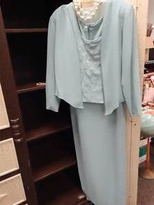 lot 37386 image: Long Blue Dress with Beaded and Matching Jacket with Faux Pearl Jewelry