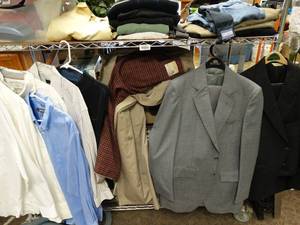 lot 37405 image: Mens Clothing Collection - Two Suits, Shirts, Socks, Pants & More