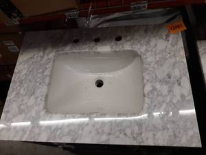 lot 12461 image: Roveland 30-in Gray Undermount Single Sink Bathroom Vanity with Natural Carrara Marble Top
