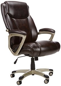 lot 12463 image: Amazon Basics Big & Tall Executive Computer Desk Chair, Brown with Pewter Finish