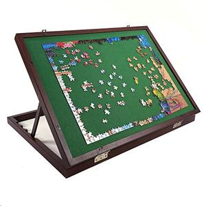 lot 12466 image: Mary Maxim Adjustable Wooden Jigsaw Puzzle Table - Puzzle Tables for Adults - Puzzle Storage Board - Felt Mat 32�� x 22�� - Puzzle Holder & Organizer up to 1500 Pieces - Puzzle Accessories