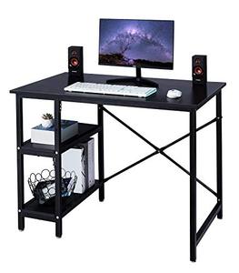 lot 12469 image: Computer Desk with Storage Shelves - 39 Sturdy Home Office Desk Writing Table, Mordern Simple Style Laptop Table with 2 Tier Shelves, Black
