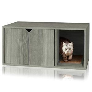 lot 12472 image: Way Basics Eco Cat Litter Box Enclosure Modern Cat Furniture (Tool-Free Assembly and Uniquely Crafted from Sustainable Non Toxic zBoard Paperboard), Grey