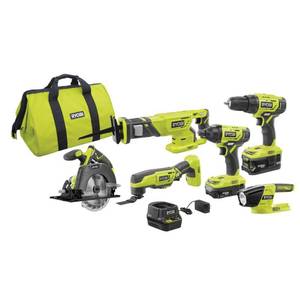 lot 12495 image: RYOBI 18-Volt ONE Lithium-Ion Cordless 6-Tool Combo Kit with (2) Batteries, Charger, and Bag