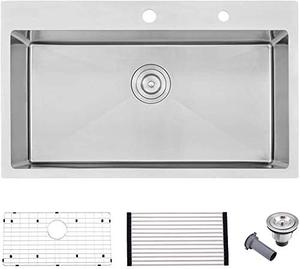 lot 12600 image: 33 Drop In Kitchen Sink Stainless Steel-Bokaiya 33x22 Stainless Kitchen Sink Drop In Topmount Single Bowl Sink 16 Gauge 10 Inch T304 Stainless Steel Overmount Single Bowl Kitchen Sink