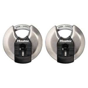 lot 12608 image: Master Lock 2-34 in. W Steel Ball Bearing Locking Shrouded Shackle Padlock 2 pk - Case Of 1 Each Pack Qty 2 Total Items Qty 2