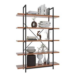 lot 12666 image: Himimi 5 Tier Bookshelf, Open Vintage Industrial Style Bookshelves and Bookcase, Etagere Bookcase with Metal Frame for Home and Office Organizer