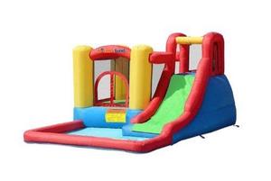 lot 12667 image: Bounceland Jump and Splash Adventure Bounce House or Water Slide All in one, Large Pool, Fun Bouncing Area with Basketball Hoop, Long Slide with Climbing Wall, UL Certified Blower Included USED