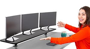 lot 12672 image: Stand Steady 55 Inch Clamp On Desk Shelf  Large Monitor Riser Supports 3 Screens for Extra Storage  Ergonomic Monitor Stand Securely Attaches to Surface with Clamp Base - No Screws (55 inBlack)