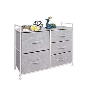 lot 12690 image: East Loft Storage Cube Dresser Organizer for Closet, Nursery, Bathroom, Laundry or Bedroom 5 Fabric Drawers, Solid Wood Top, Durable Steel Frame Light Grey