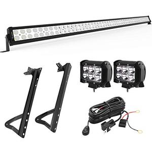 lot 12692 image: YITAMOTOR 52 Inch LED Light Bar  2X 18W 4 Inch Spot Fog Light Pods Mounting Bracket with Wiring Harness for 07-15 JEEP JK