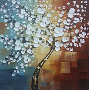 lot 12724 image: Wieco Art Large Modern Abstract White Flowers Oil Paintings on Canvas Wall Art Morning Glory 100% Hand Painted Floral Gallery Wrapped Artwork for Living Room Bedroom Home Office Decor FL1089-8080