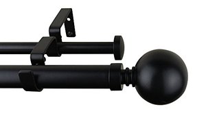 lot 12734 image: MERIVILLE 1-Inch Diameter Ball Telescoping Double Window Treatment Curtain Rod, 84-Inch to 120-Inch, Black