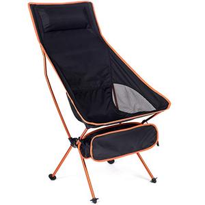 lot 12745 image: MH Zone Camping Chair with Headrest Backpacking Chair Portable Compact Ultralight Outdoor Folding Beach Hiking Chair with Carry Bag for Outdoor Beach (Orange)