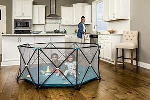 lot 12746 image: Regalo My Play Deluxe Extra Large Portable Play Yard Indoor and Outdoor, Bonus Kit, Includes Carry Case, Washable, Teal, 8-Panel