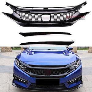 lot 12747 image: MotorFansClub Front Bumper Grill Fit For Compatible With Honda Civic 2016 2017 2018 10th GEN Type R Style ABS Plastic Mesh Grille